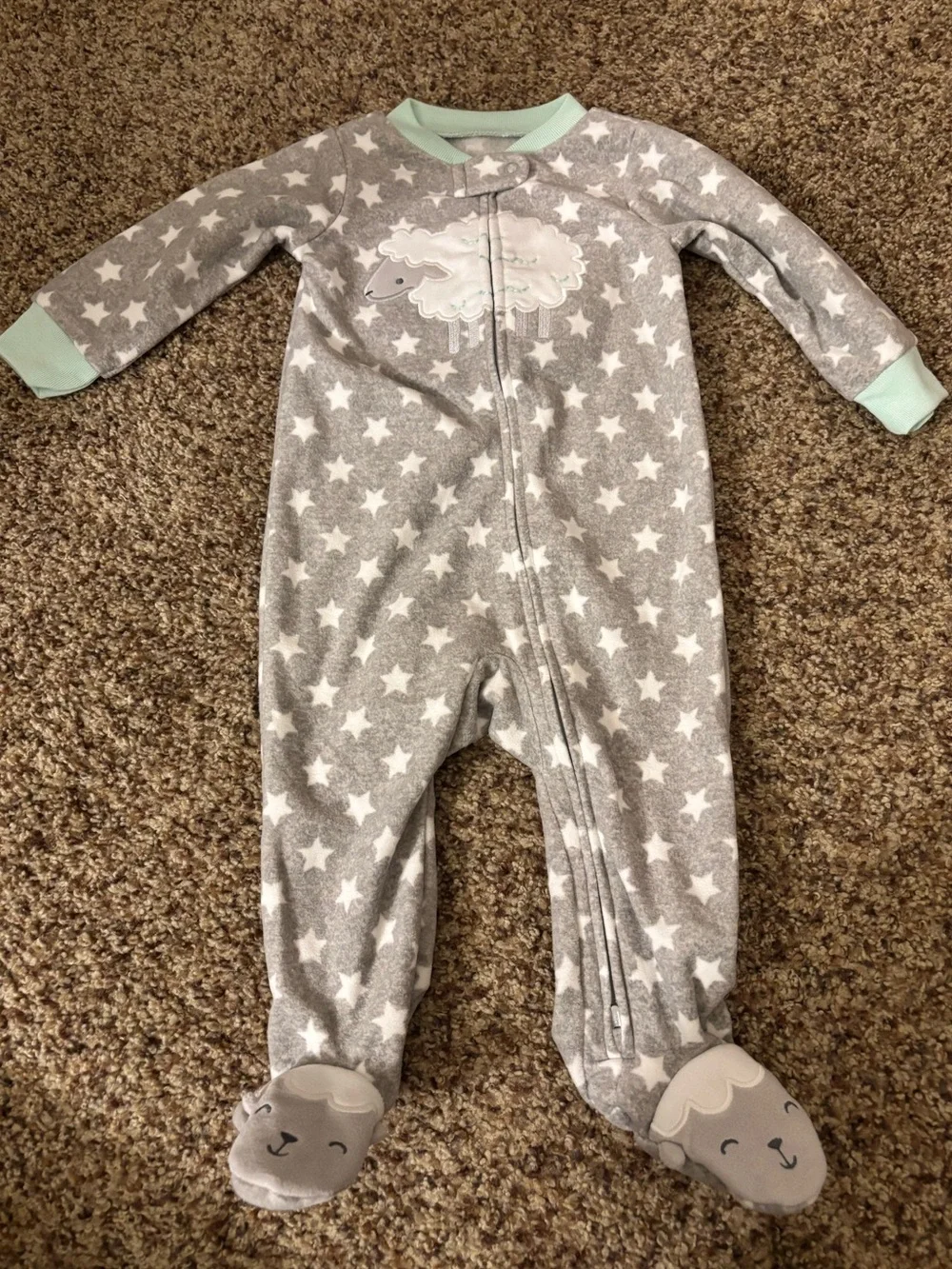 Carter's Mint Elephant & Gray Star Footed One-Pieces (2-Pack)